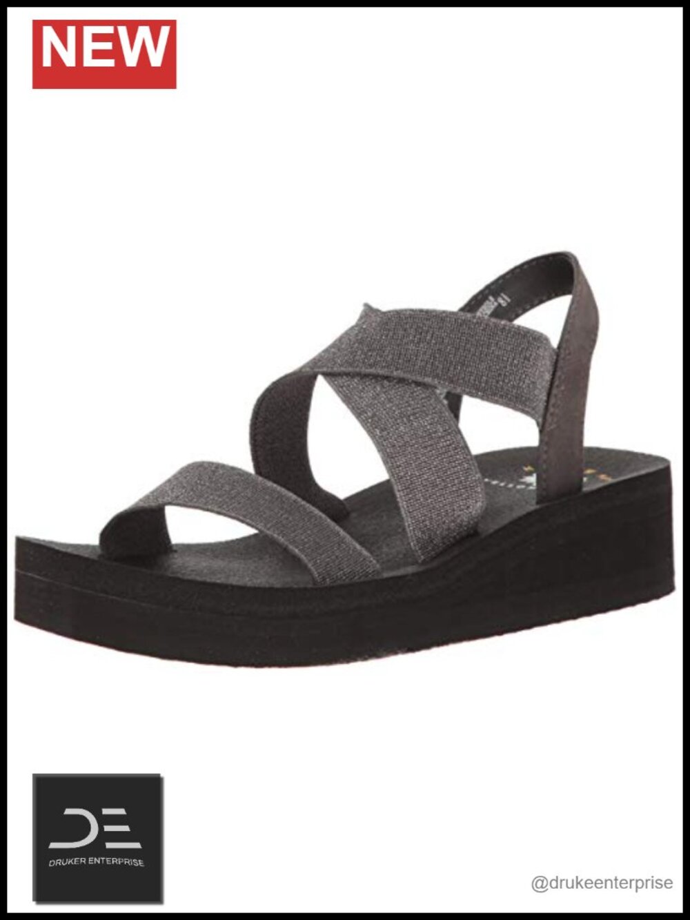 Criss Cross Stretch Elastic Lightweight Wedge Sandal with Rhinestones